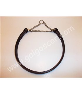 Collar perro cuero plano exposición semiahogue cadena