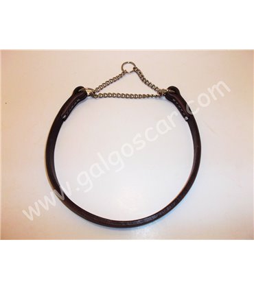 Collar perro cuero plano exposición semiahogue cadena