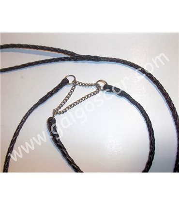 Juego ramal y collar cuero ahogue cadena, trenza redonda