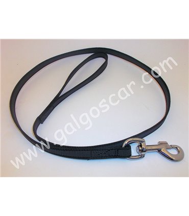 Correa ramal nylon-goma entrelazada antideslizante con asa. Mosqueton gatillo.