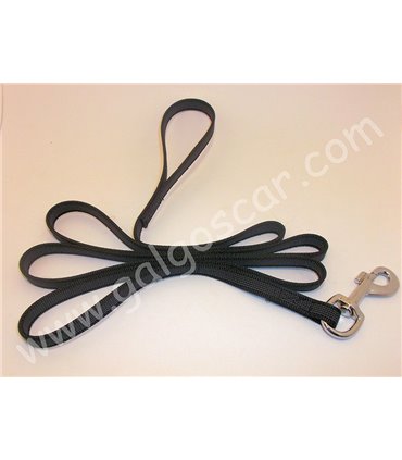 Correa ramal nylon-goma entrelazada antideslizante con asa. Mosqueton gatillo.