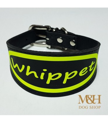 Collar galgo ó whippet negro  personalizado en diferentes medidas y colores , glitter o neón.