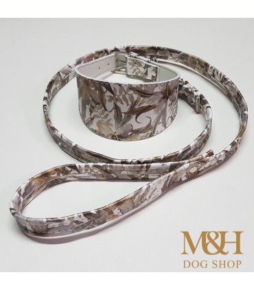 Collar Ecoleather  flores marrón para galgo, whippet ó piccolo,