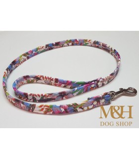 Correa Ecoleather  flores azul., mosqueton gatillo. 1metro
