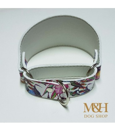 Collar antiescape Ecoleather  flores azul para galgo ó whippet,.
