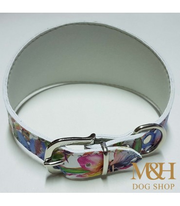 Collar Ecoleather  flores azul para galgo, whippet, piccolo,