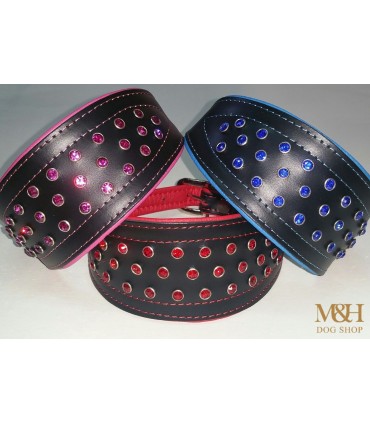 Collar galgo y whippet  cuero cristales Neon. Varios colores