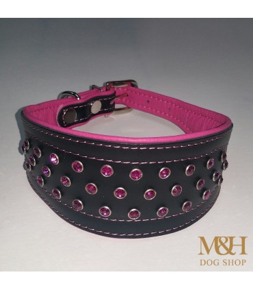Collar galgo y whippet  cuero cristales Neon. Varios colores