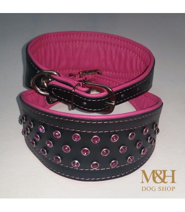 Collar galgo y whippet  cuero cristales Neon. Varios colores