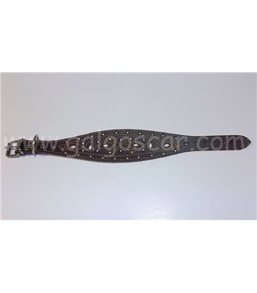 Collar galgo cuero ancho labrado c/marron