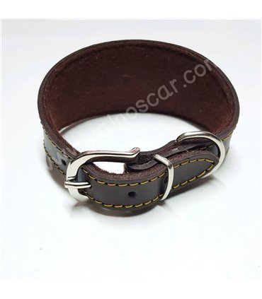 Collar Whippet o cachorros de galgo de cuero liso color marrón ó avellana, forrado fieltro