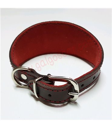 Collar Whippet o cachorros de galgo de cuero labrado    c/marron, forrado fondo blanco ó rojo