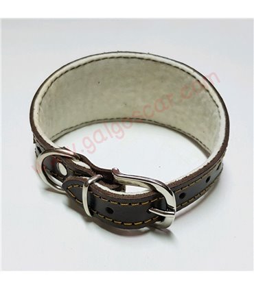 Collar Whippet o cachorros de galgo de cuero labrado    c/marron, forrado fondo blanco ó rojo